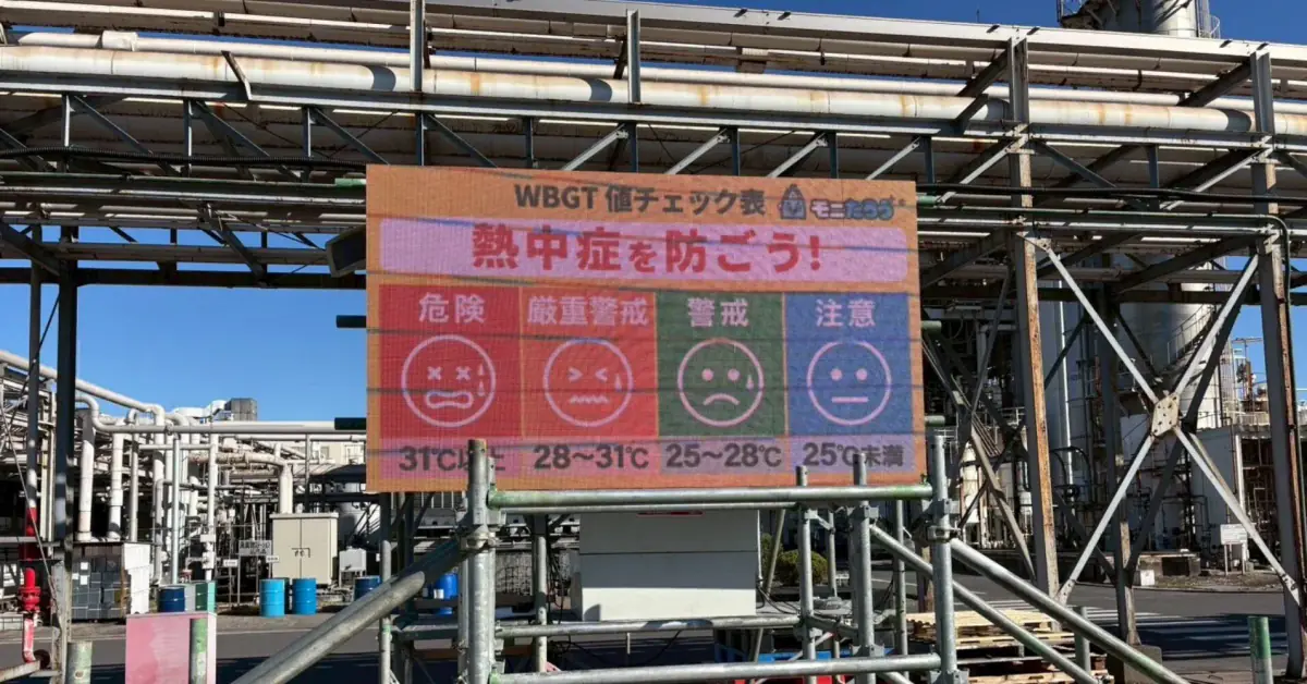 プラントの構内に設置し、WBGT値チェック表を表示しているLEDビジョン