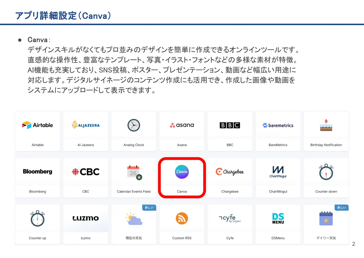 Canvaの画面。Canva:デザインスキルがなくてもプロ並みのデザインを簡単に作成できるオンラインツールです。直感的な操作性、豊富なテンプレート、写真・イラ
