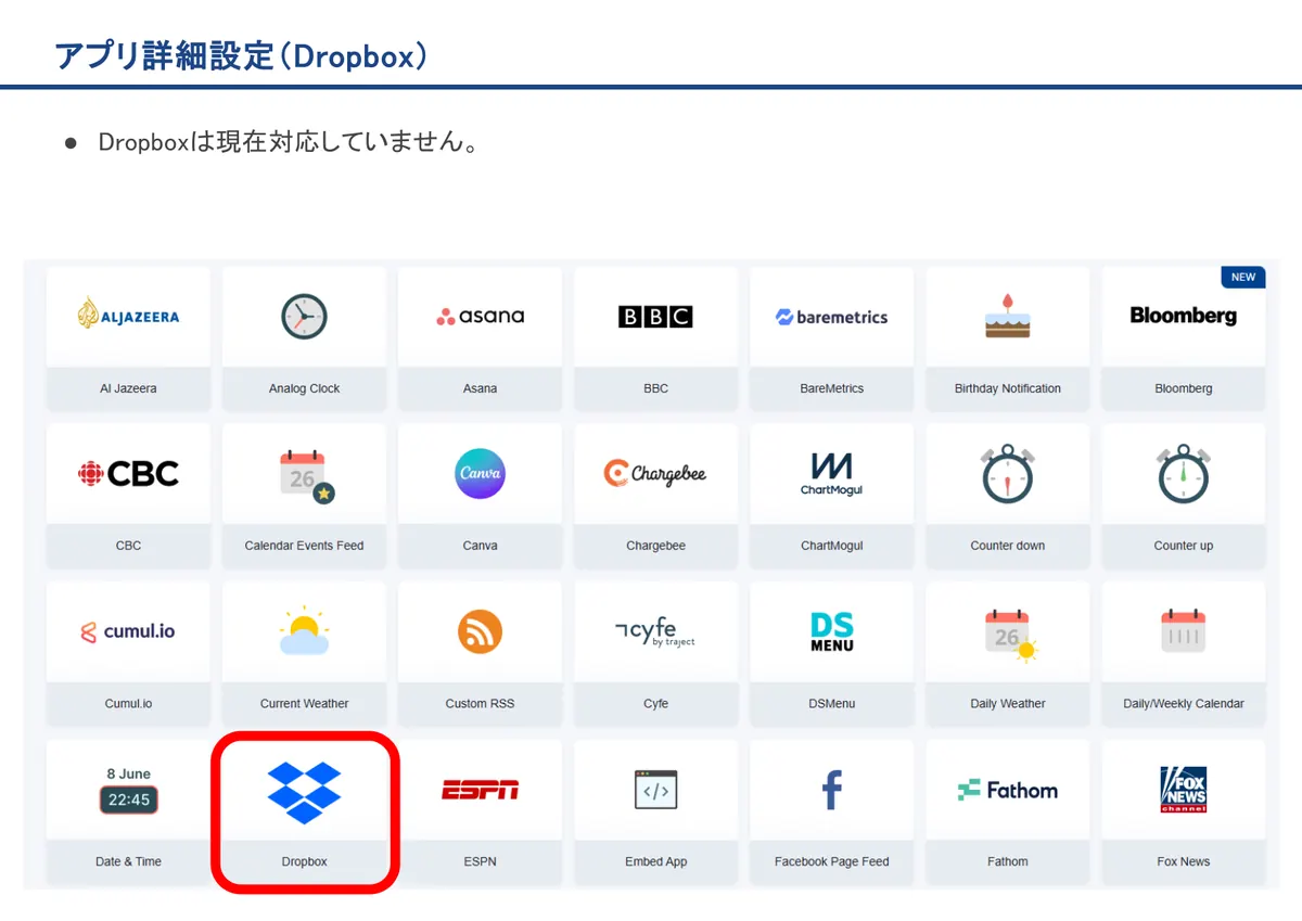 Dropboxの画面。Dropboxは現在対応していません。