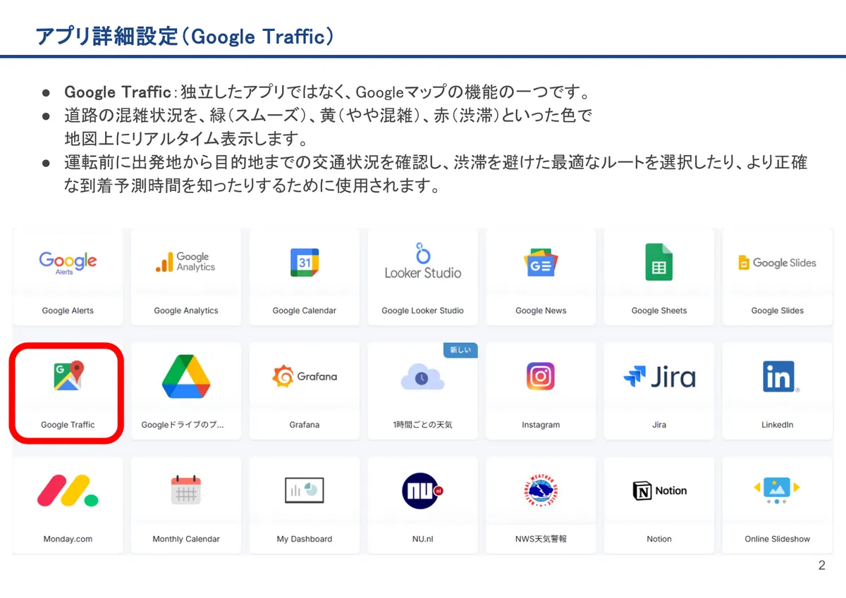 Google Trafficの画面。Google Traffic：独立したアプリではなく、Googleマップの機能の一つです。