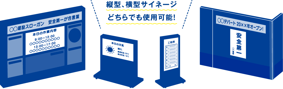 縦型・横型サイネージどこでも使用可能